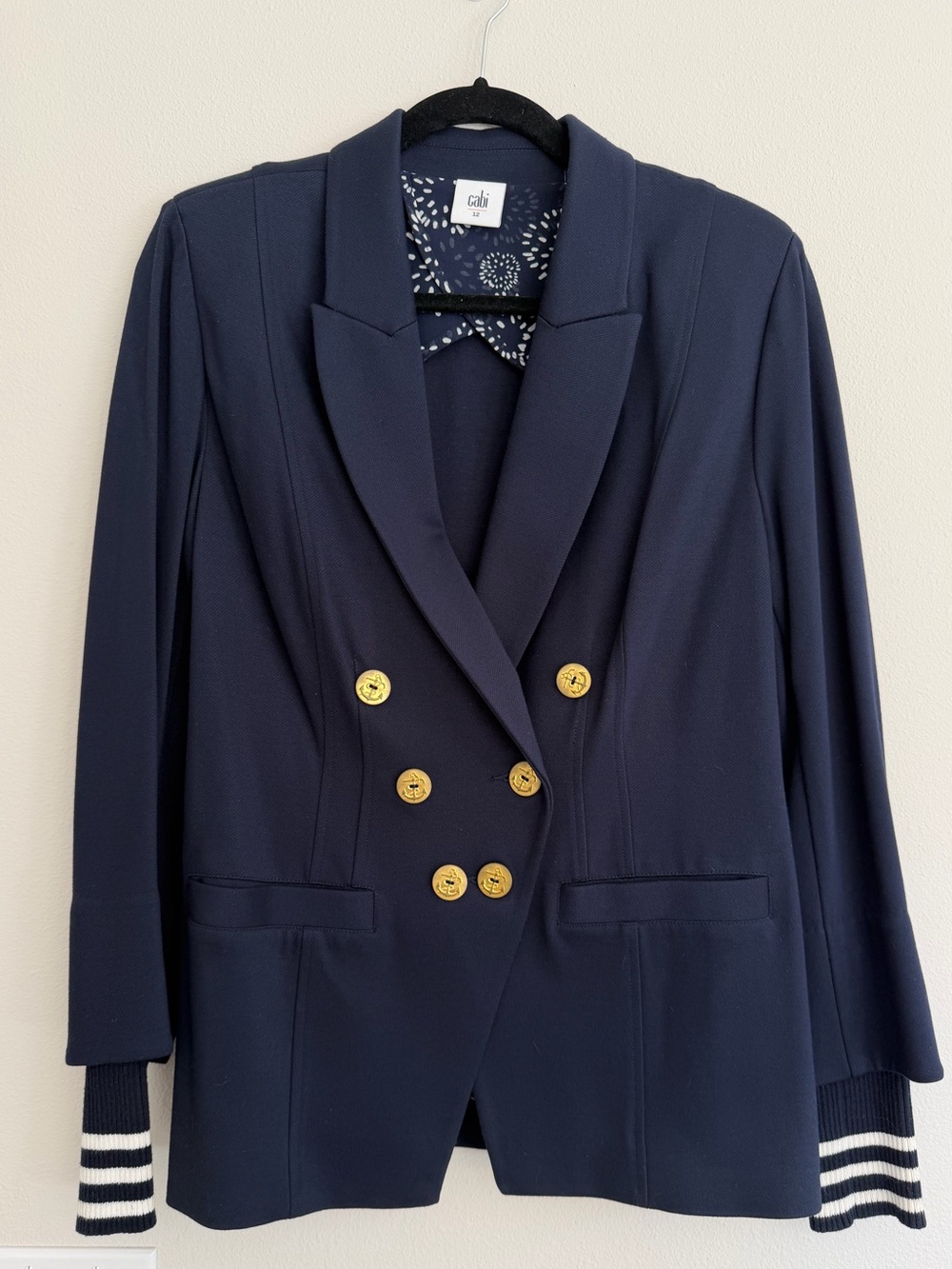 CAbi Grand Slam Nautical Blazer Navy Double-Breasted Blazer with Gold Buttons